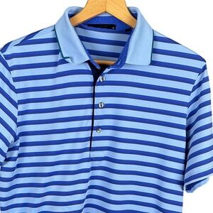 Greyson Mens Blue Striped Performance Golf Polo Shirt Wolf Logo Size M